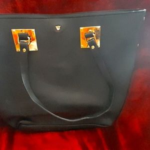 Black leather tote